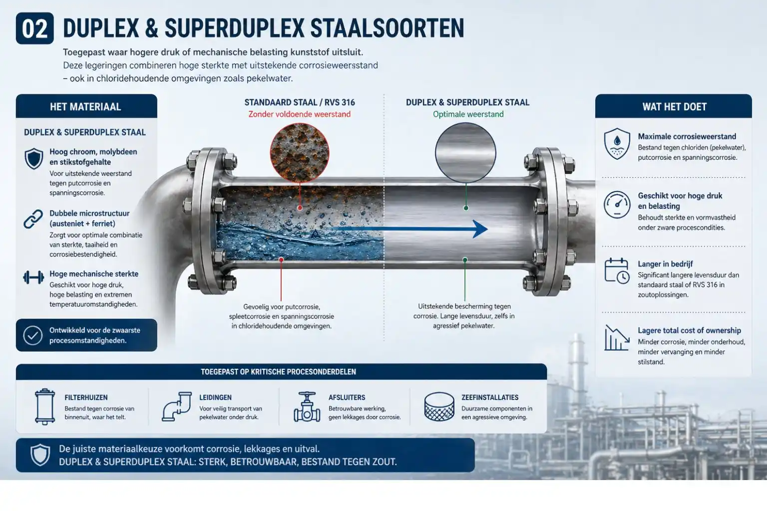 Filtratiecomponenten in kunststof en duplex staal voor de zoutverwerking bij Nedmag